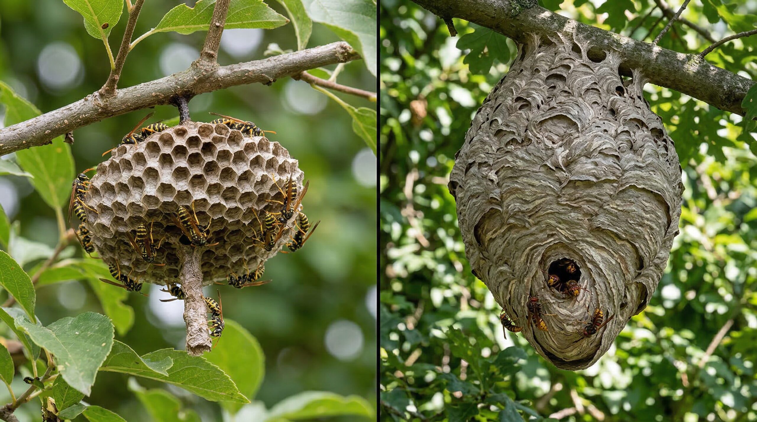 アシナガバチとスズメバチの巣の見分け方