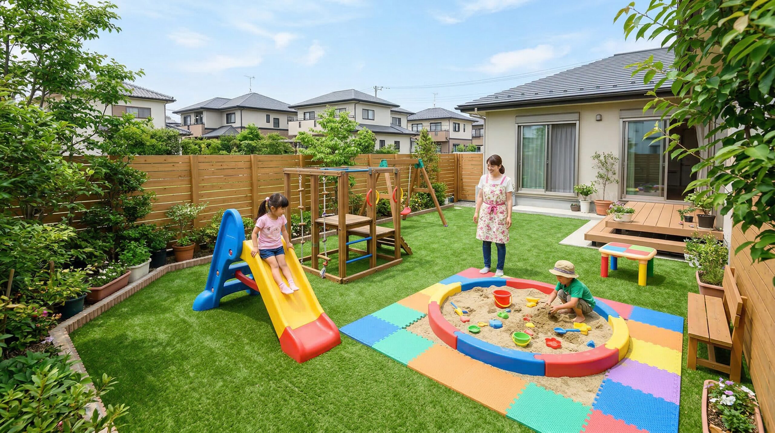 人工芝の子供の遊び場づくりに必要な設備