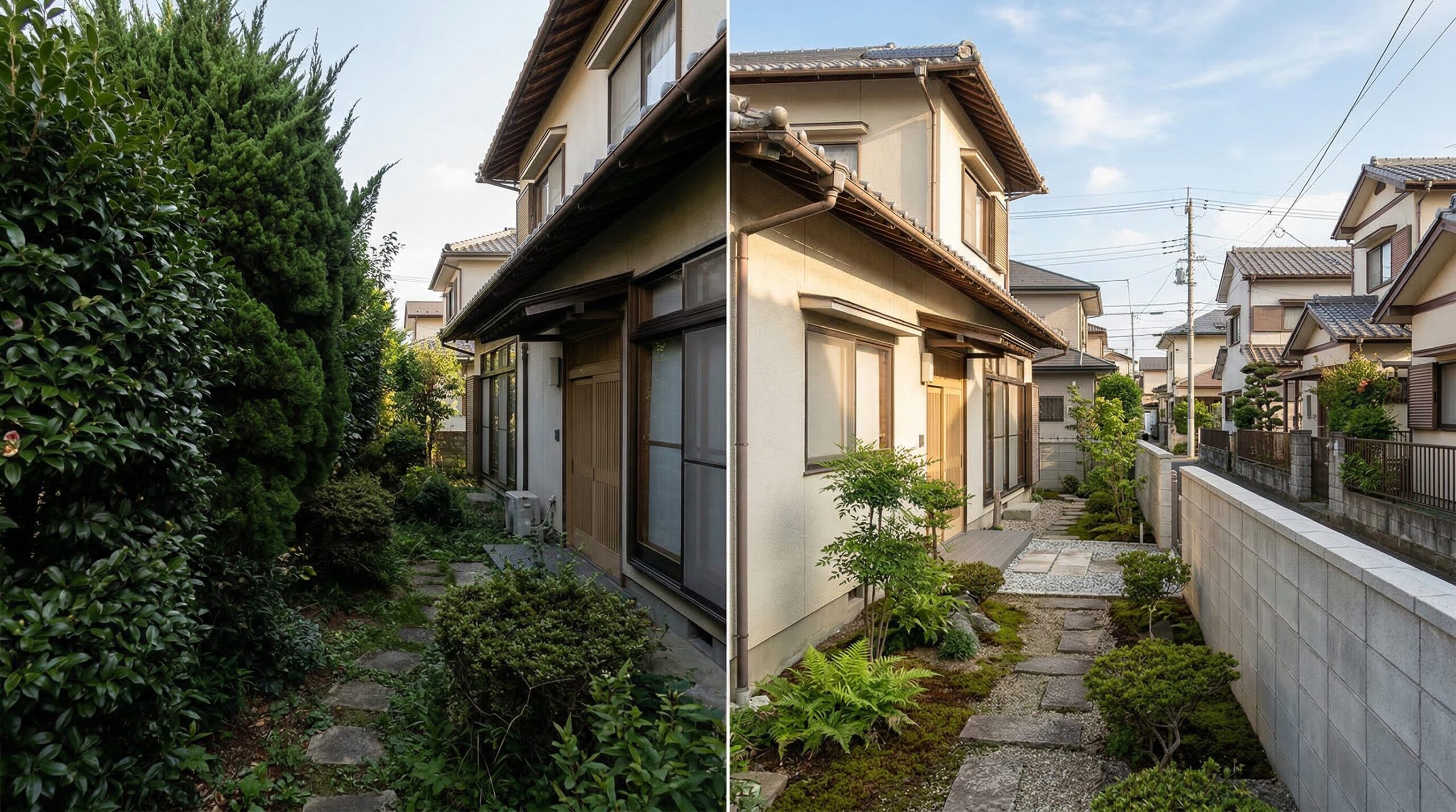 生垣を撤去してスッキリした庭にした施工例