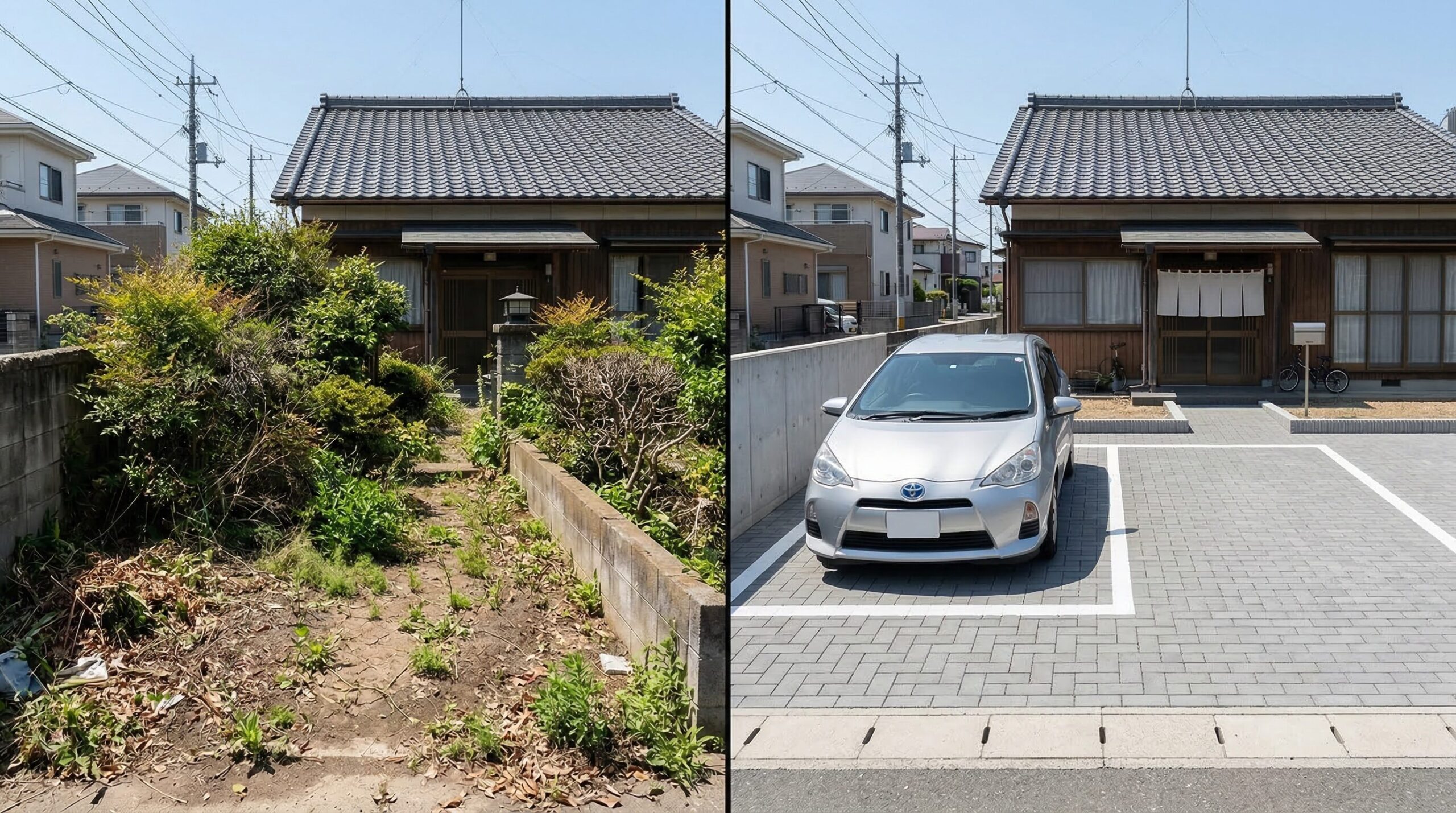 庭を駐車場にリフォームしたビフォーアフター