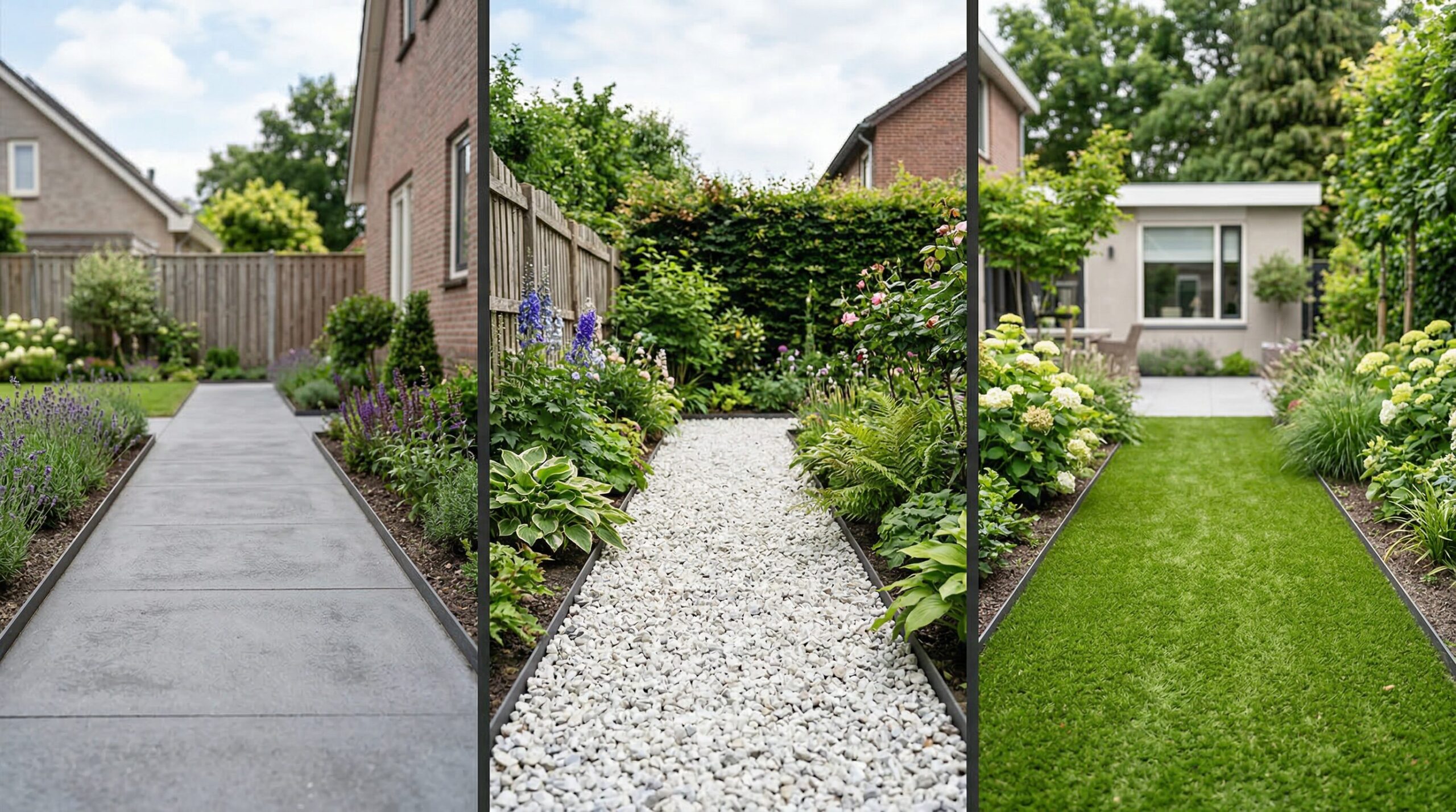 砂利や人工芝との庭じまいコンクリートの比較