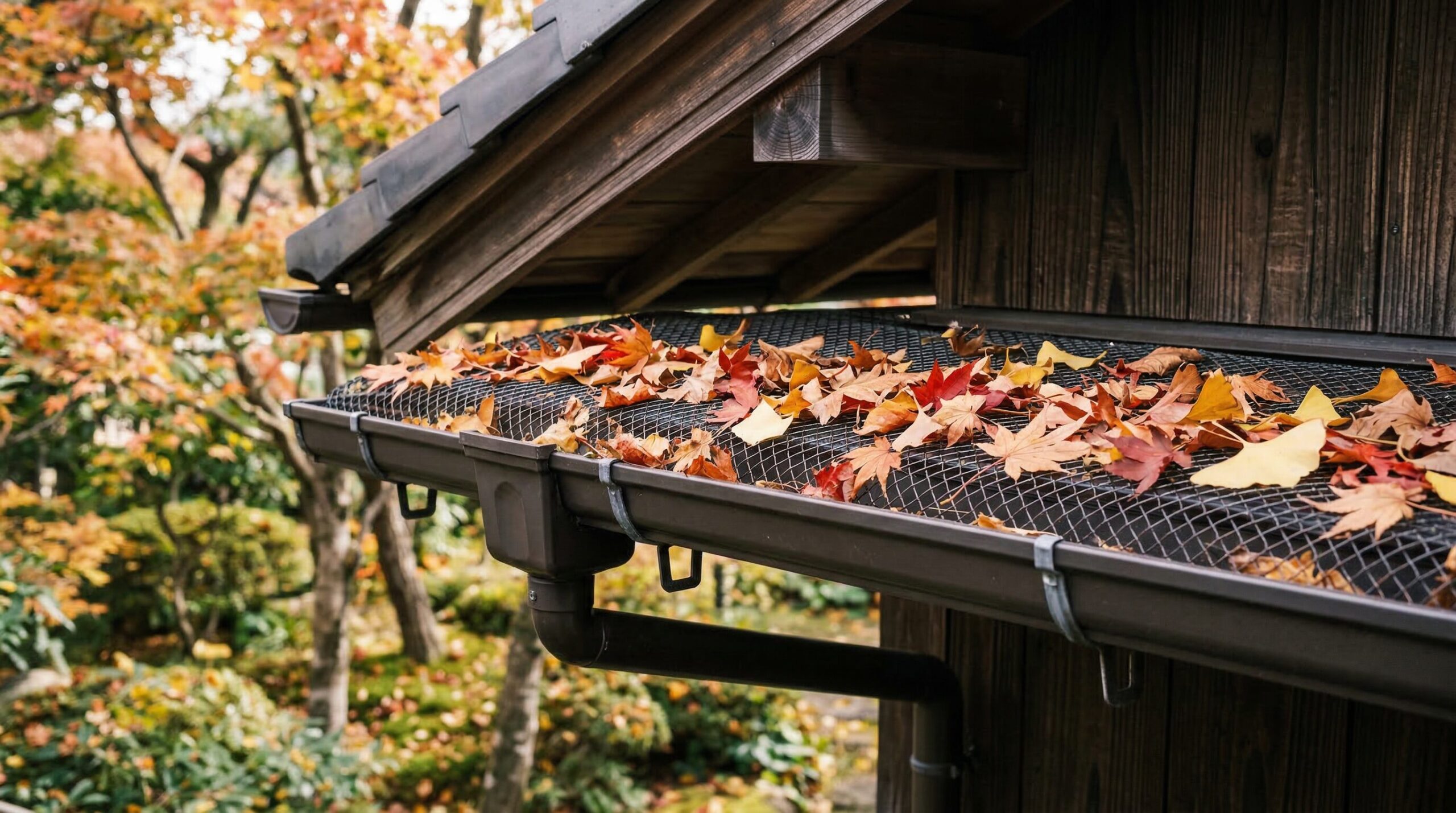 雨樋のつまりを防ぐ落ち葉よけネットの活用