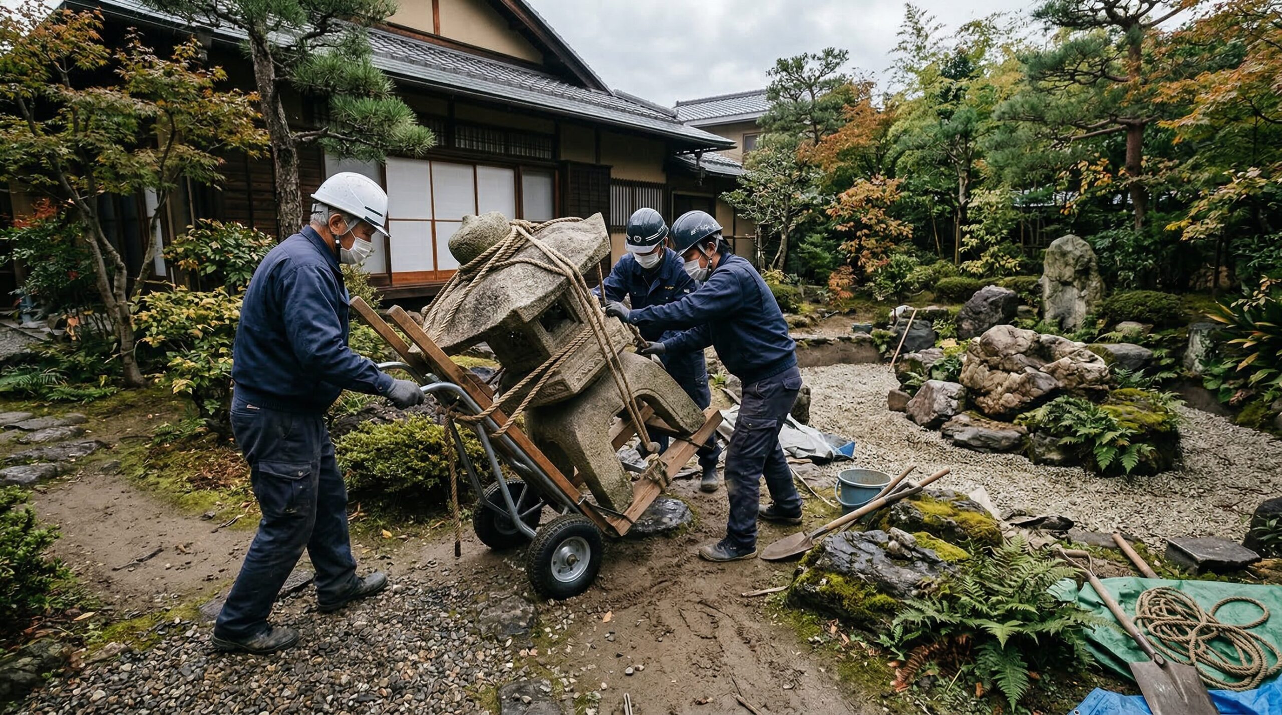 庭石・石灯籠・庭池の撤去について