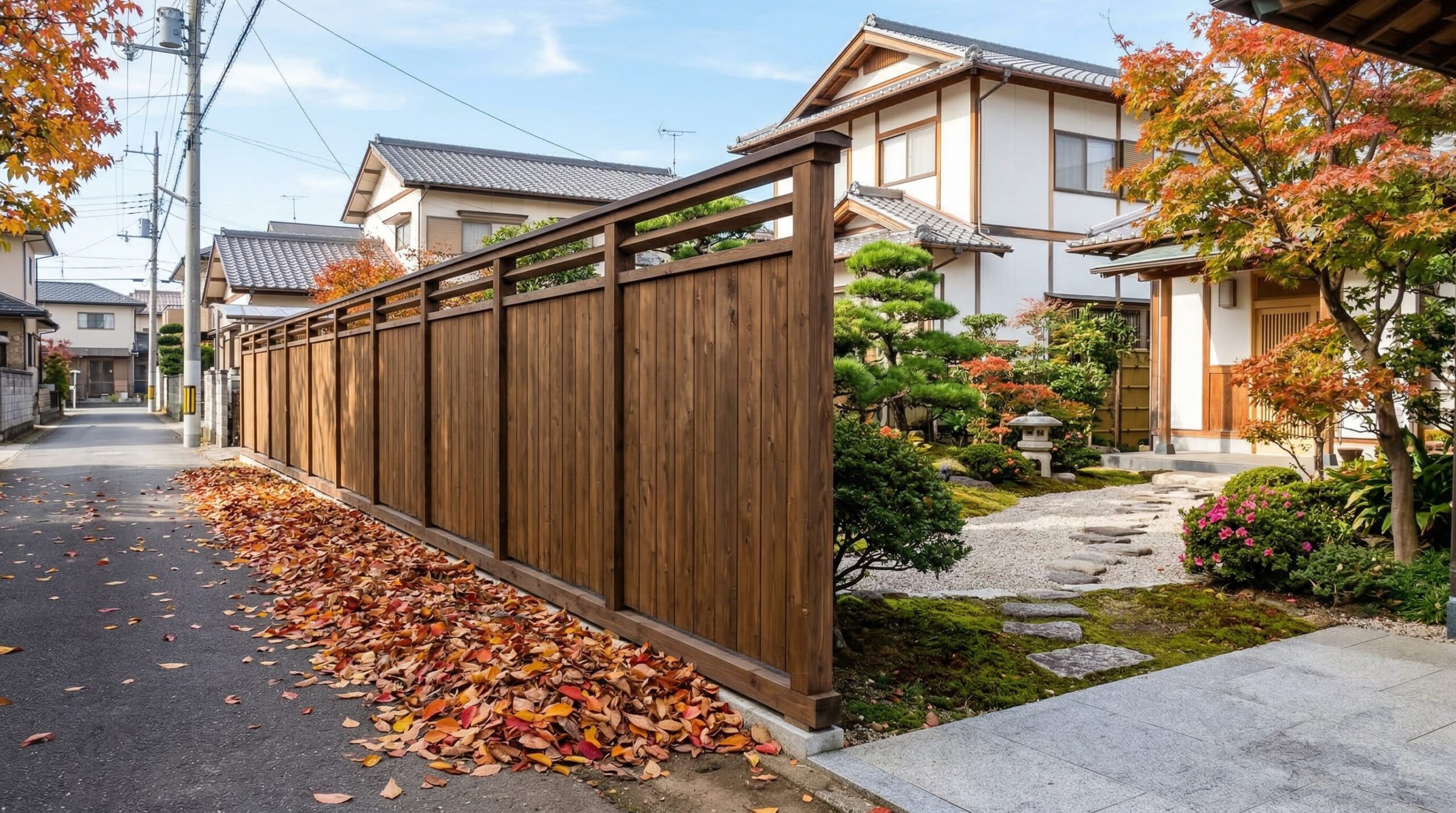 フェンス設置で落ち葉の侵入を物理的に防ぐ