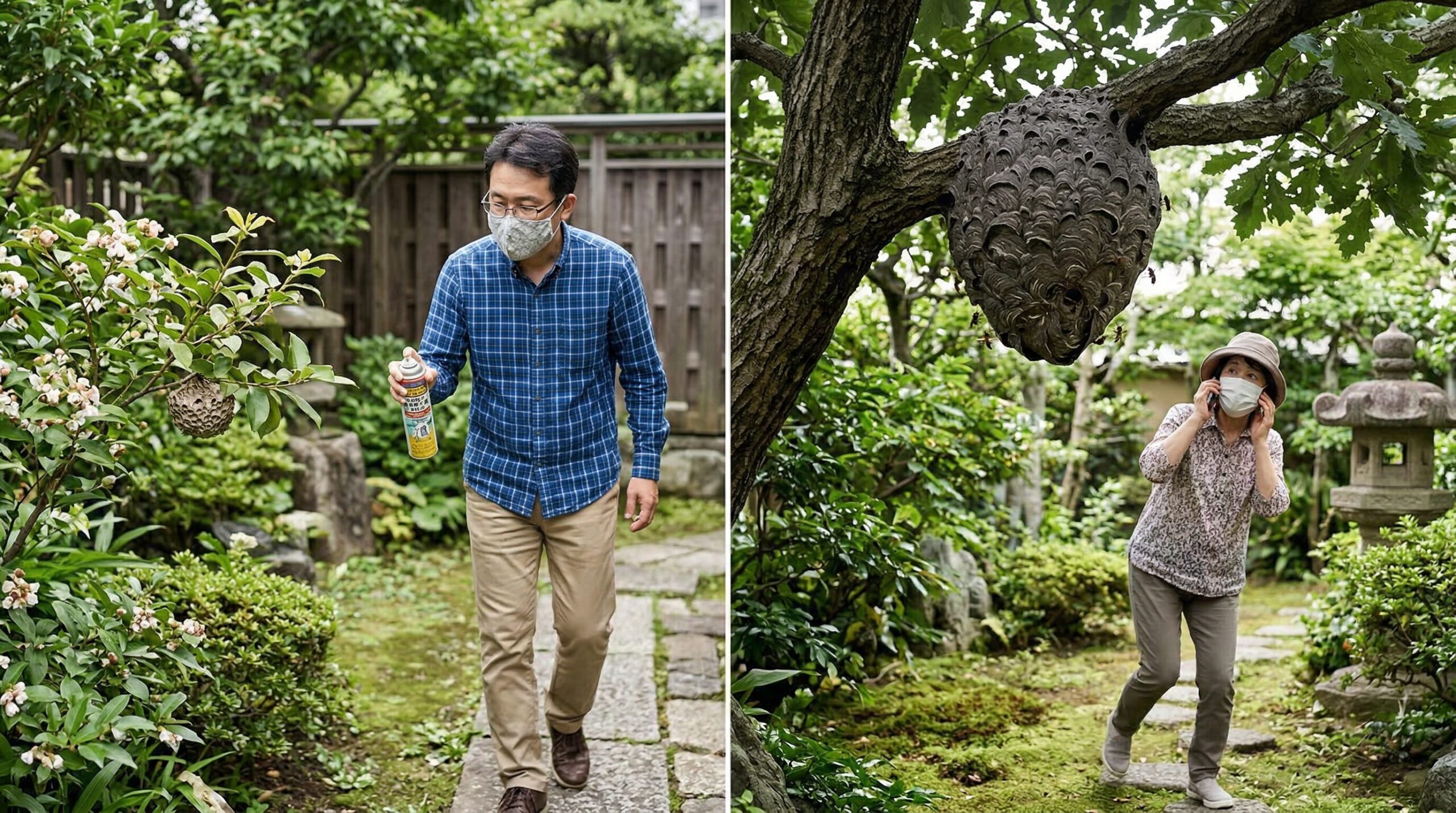 庭で蜂の巣を発見した際のサイズ別対応フロー