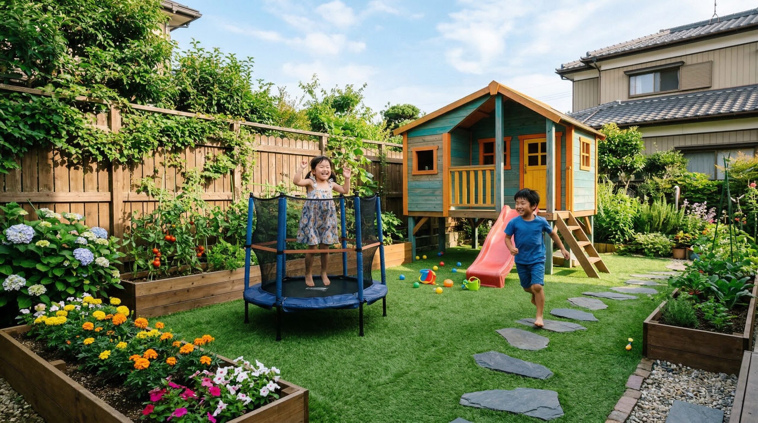 人工芝と組み合わせたい庭の遊び場アイデア