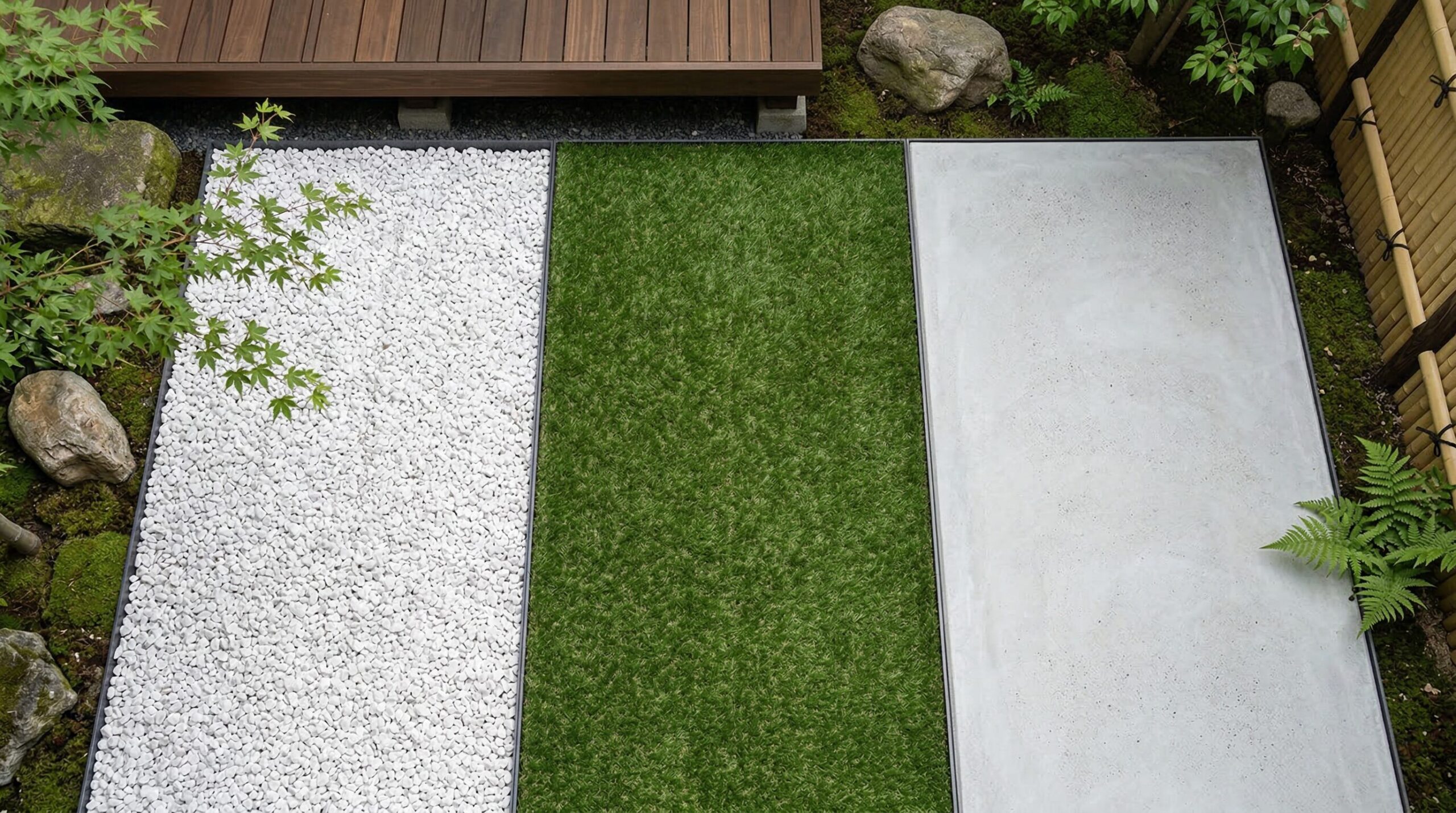 庭の砂利敷きや人工芝コンクリートの比較