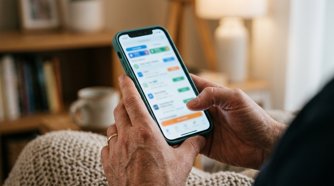 スマホで業者を比較検討する手元